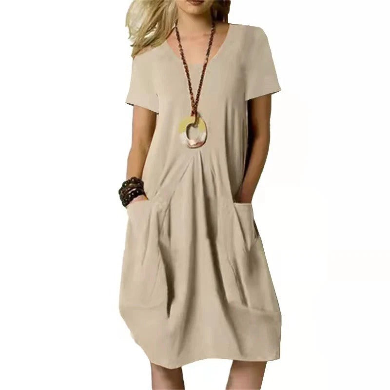 Women's Scoop Neck Midi Dress with Patch Pockets