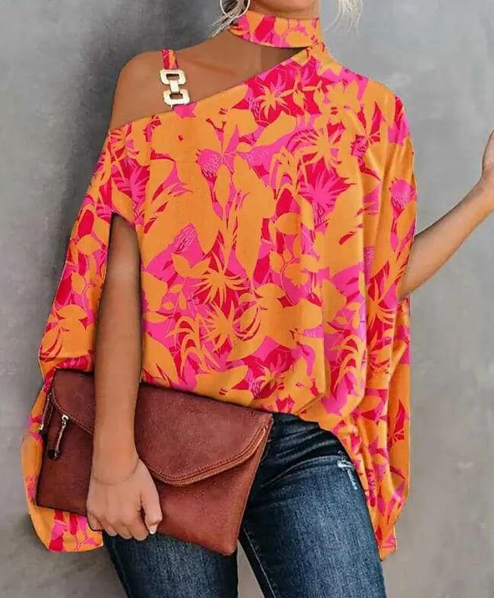 Women's One-Shoulder Printed Blouse