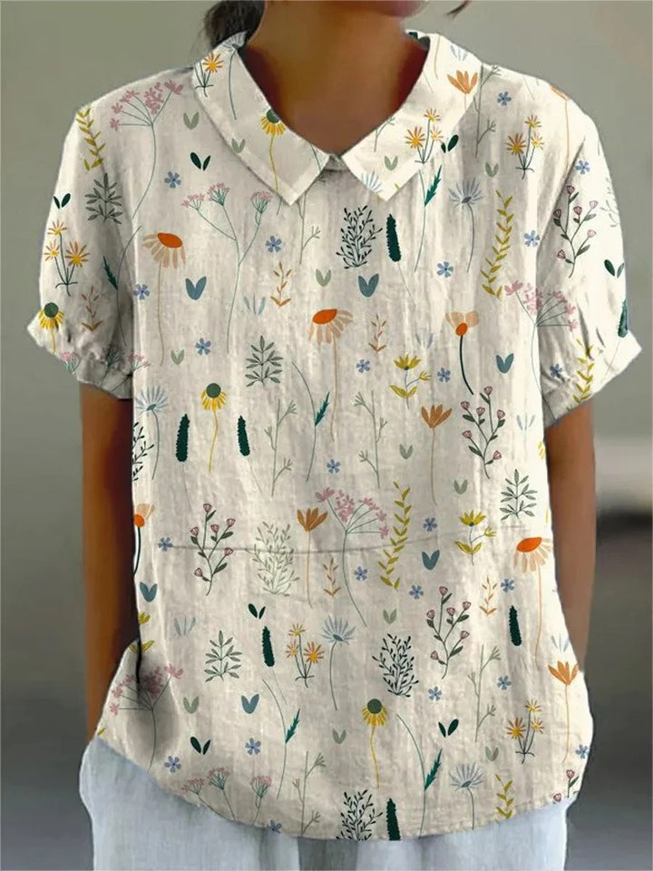 Women's Botanical Print Short-Sleeve Blouse