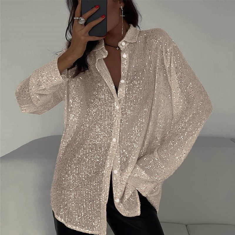 Women's Sequin Embellished Button-Down Shirt