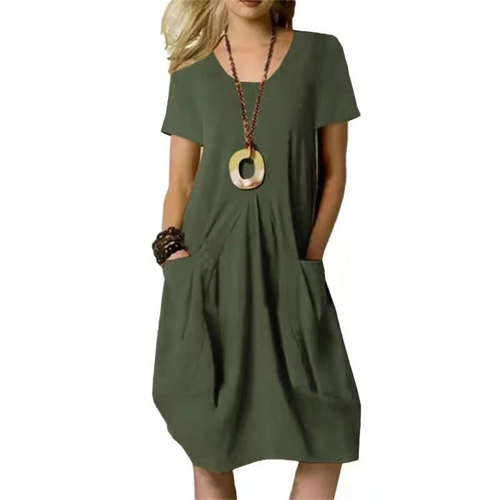 Women's Scoop Neck Midi Dress with Patch Pockets
