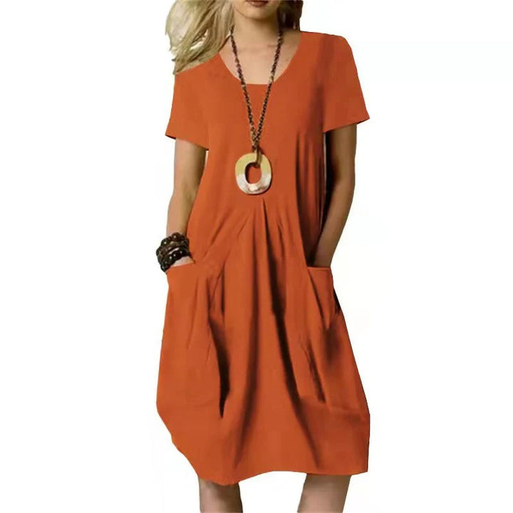 Women's Scoop Neck Midi Dress with Patch Pockets