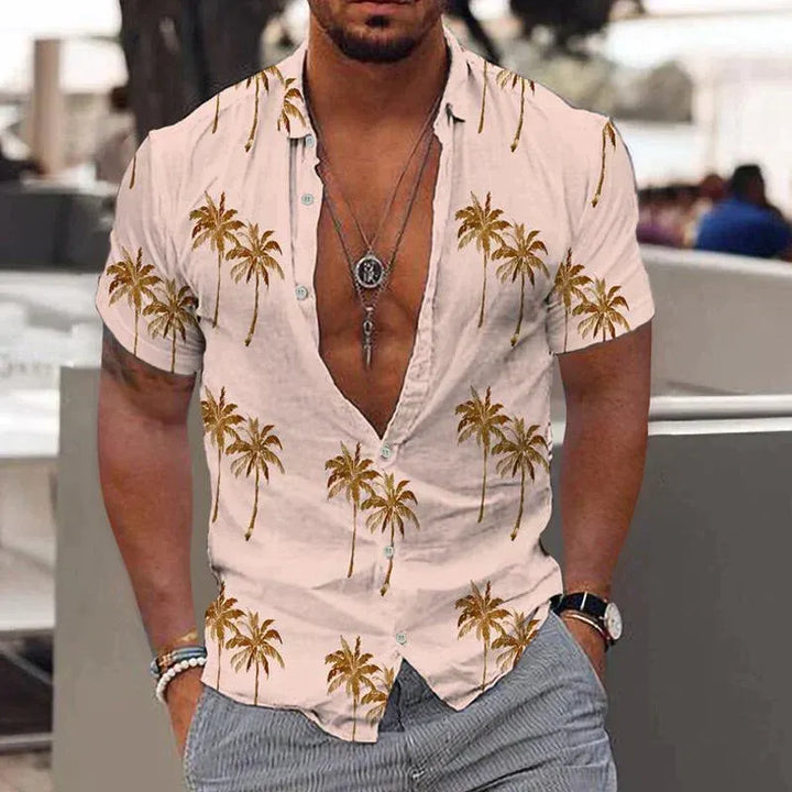 Men’s Short-Sleeved Printed Button-Down Shirt
