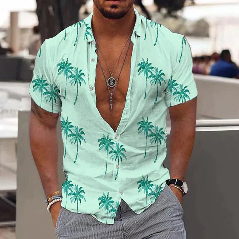 Men’s Short-Sleeved Printed Button-Down Shirt