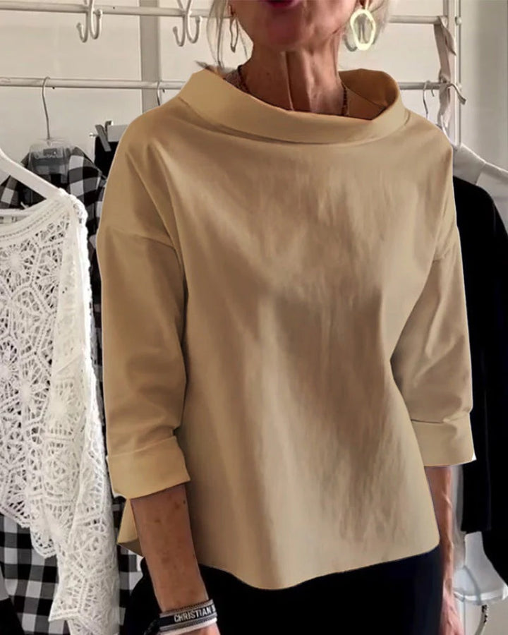 Women’s Funnel Neck Top with Three-Quarter Sleeves