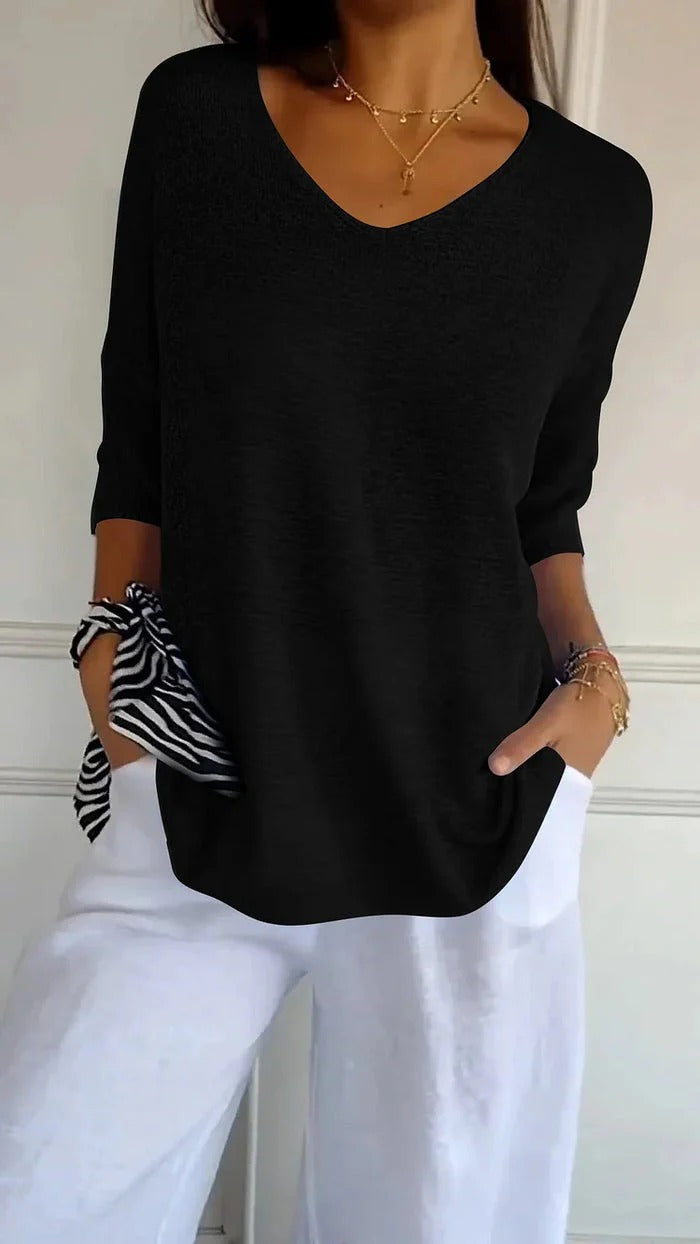 Women’s Longline Knit Top with V-Neck