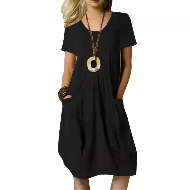 Women's Scoop Neck Midi Dress with Patch Pockets