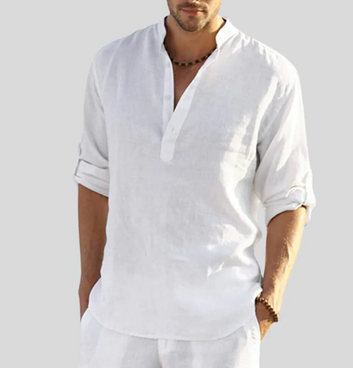 Men’s Long-Sleeve Henley Shirt with Mandarin Collar