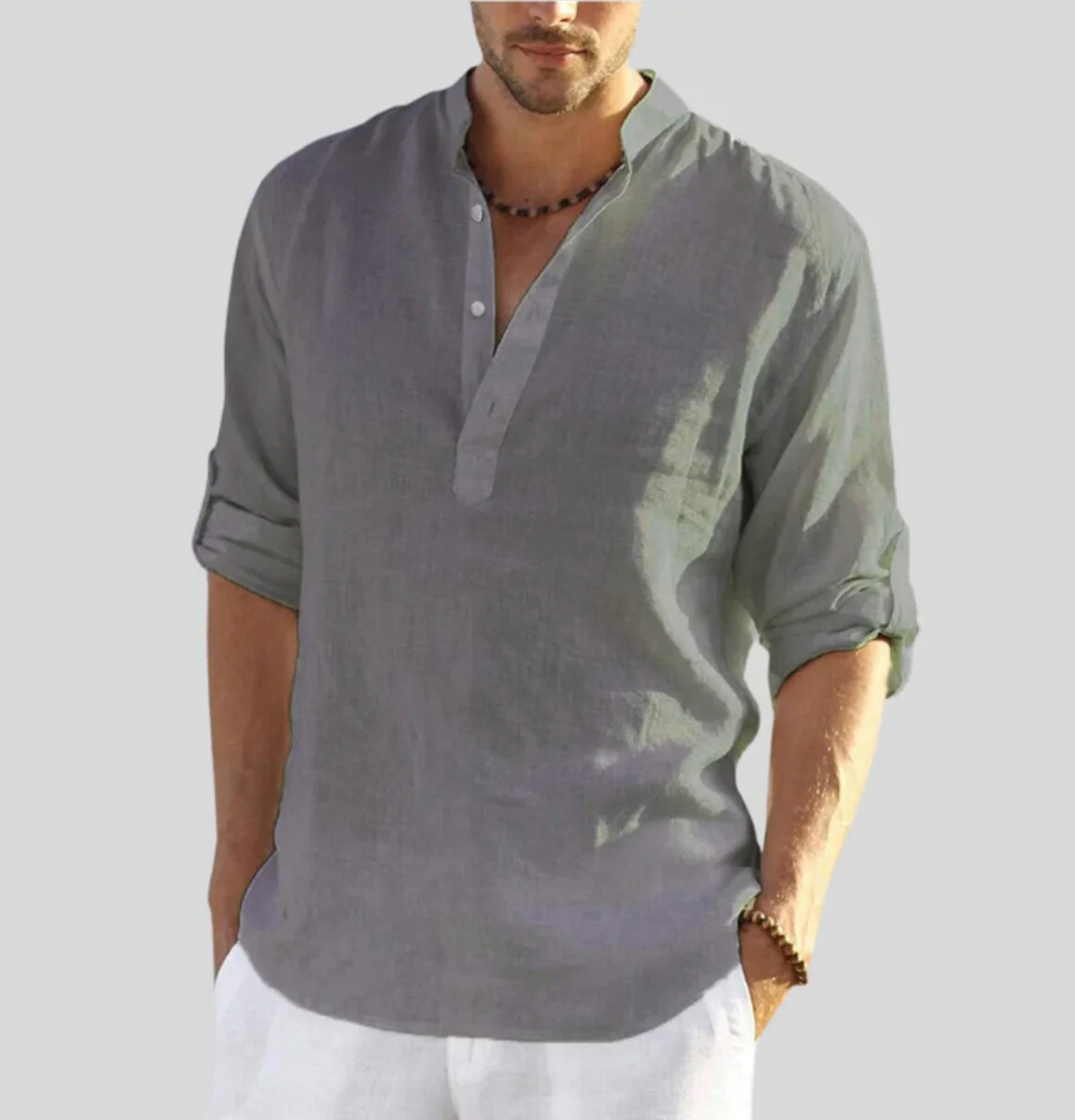 Men’s Long-Sleeve Henley Shirt with Mandarin Collar