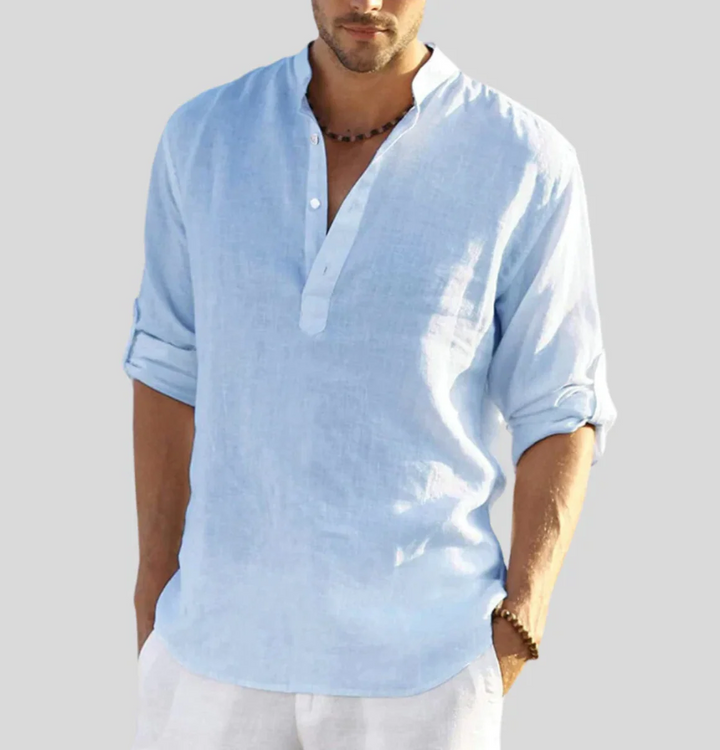 Men’s Long-Sleeve Henley Shirt with Mandarin Collar
