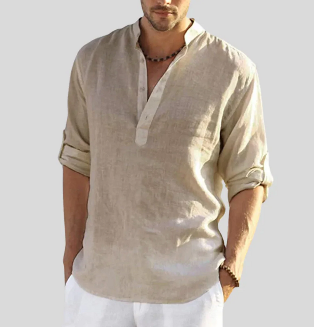 Men’s Long-Sleeve Henley Shirt with Mandarin Collar