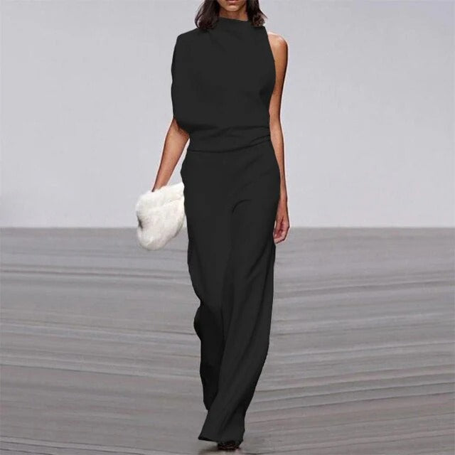 Women's Asymmetrical Sleeveless Wide-Leg Jumpsuit