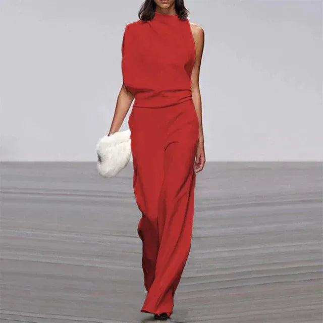 Women's Asymmetrical Sleeveless Wide-Leg Jumpsuit