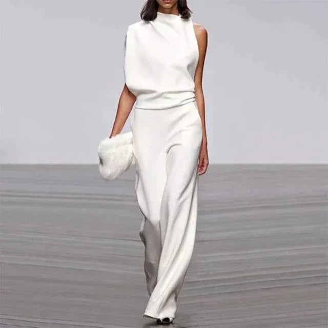 Women's Asymmetrical Sleeveless Wide-Leg Jumpsuit