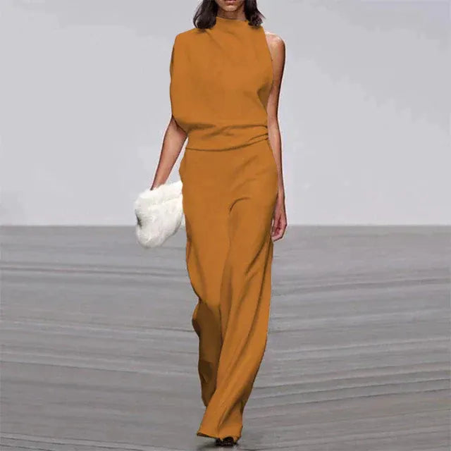 Women's Asymmetrical Sleeveless Wide-Leg Jumpsuit