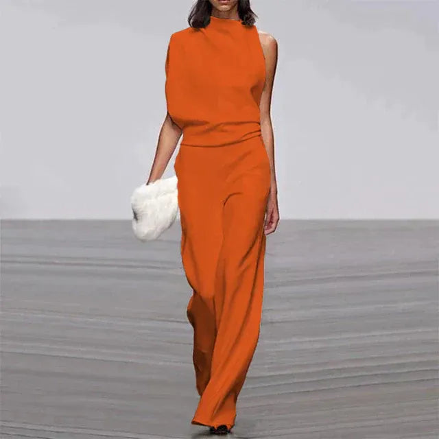 Women's Asymmetrical Sleeveless Wide-Leg Jumpsuit