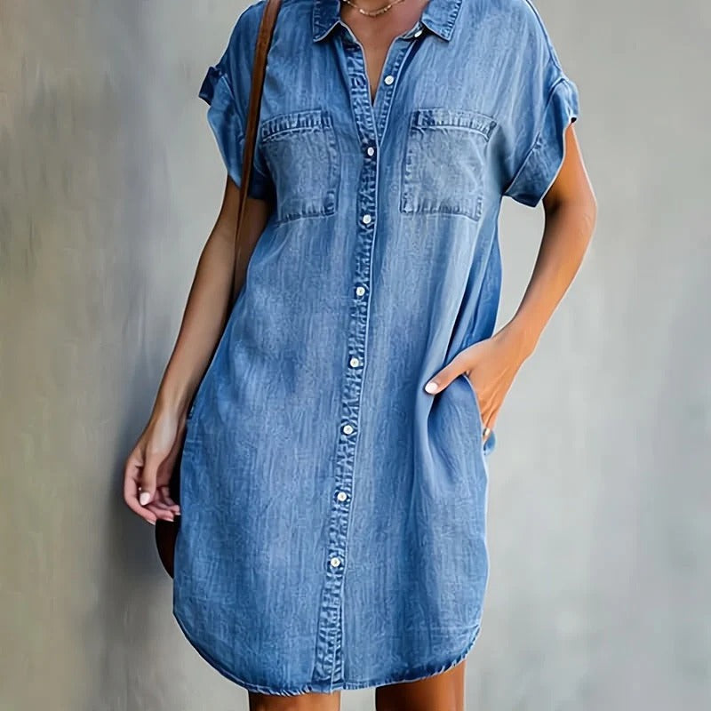 Women’s Mini Shirt Dress with Button-Down Front