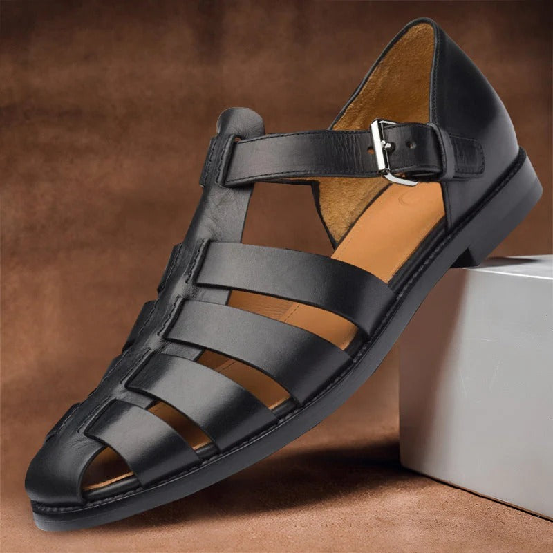 Men’s Multi-Strap Leather Sandals with Adjustable Ankle Buckle