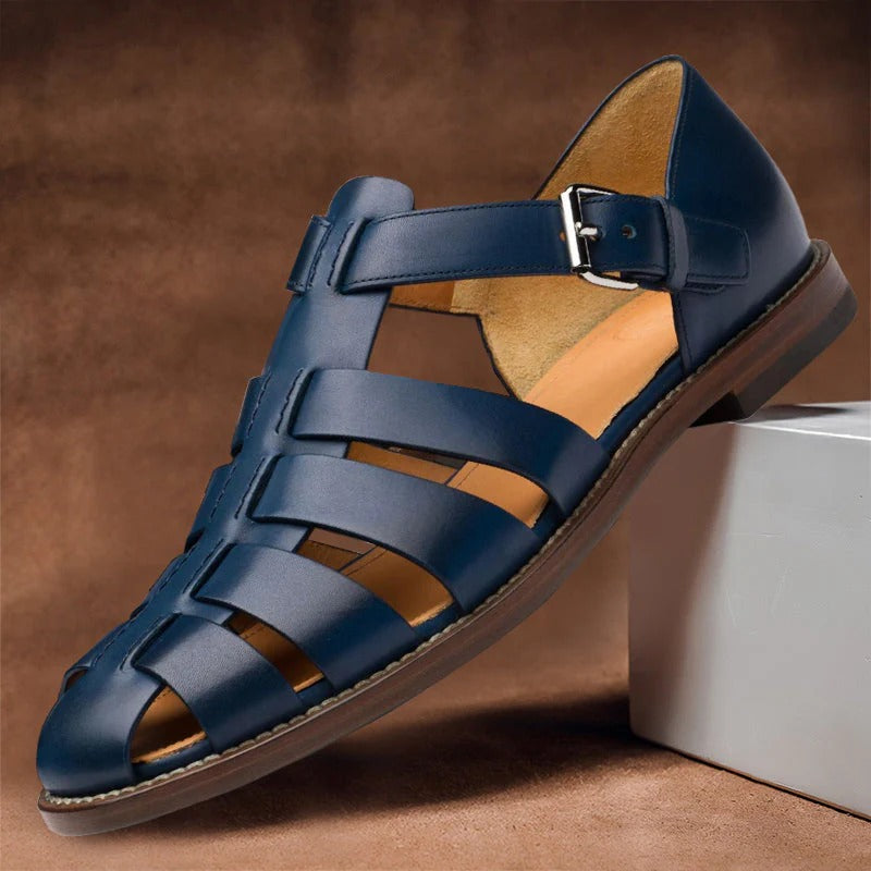 Men’s Multi-Strap Leather Sandals with Adjustable Ankle Buckle