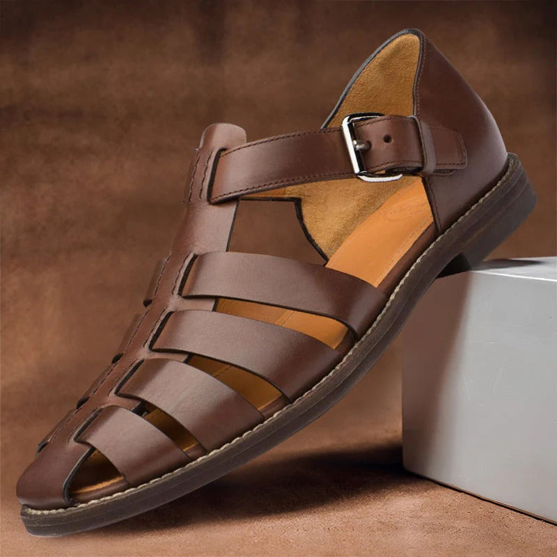 Men’s Multi-Strap Leather Sandals with Adjustable Ankle Buckle
