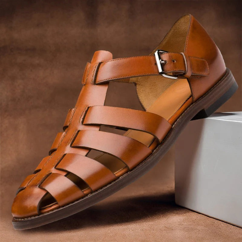 Men’s Multi-Strap Leather Sandals with Adjustable Ankle Buckle