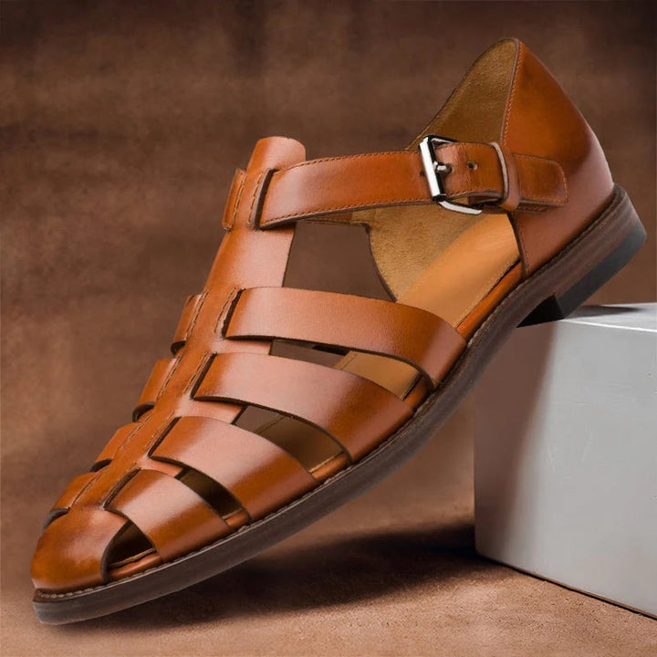 Men’s Multi-Strap Leather Sandals with Adjustable Ankle Buckle