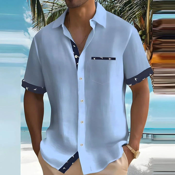 Men’s Short-Sleeved Button-Down Shirt with Constrast Trim