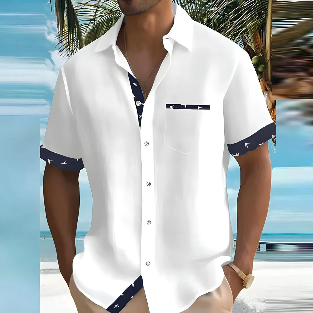 Men’s Short-Sleeved Button-Down Shirt with Constrast Trim