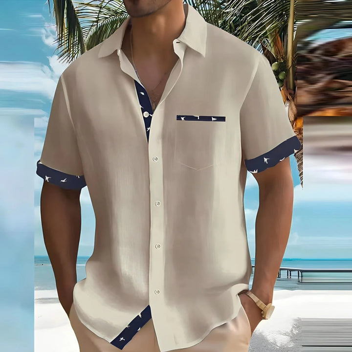 Men’s Short-Sleeved Button-Down Shirt with Constrast Trim
