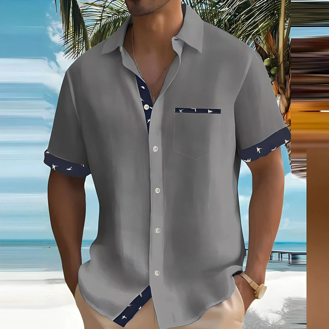 Men’s Short-Sleeved Button-Down Shirt with Constrast Trim