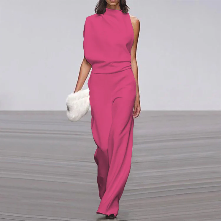 Women's Asymmetrical Sleeveless Wide-Leg Jumpsuit