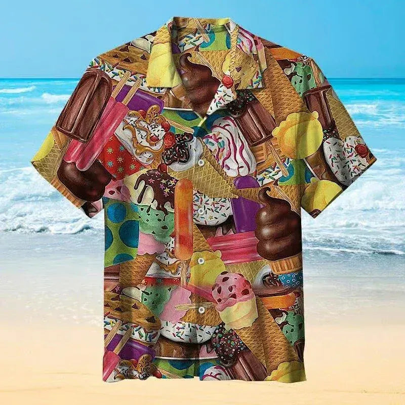 Men’s Short-Sleeve Ice Cream Print Shirt