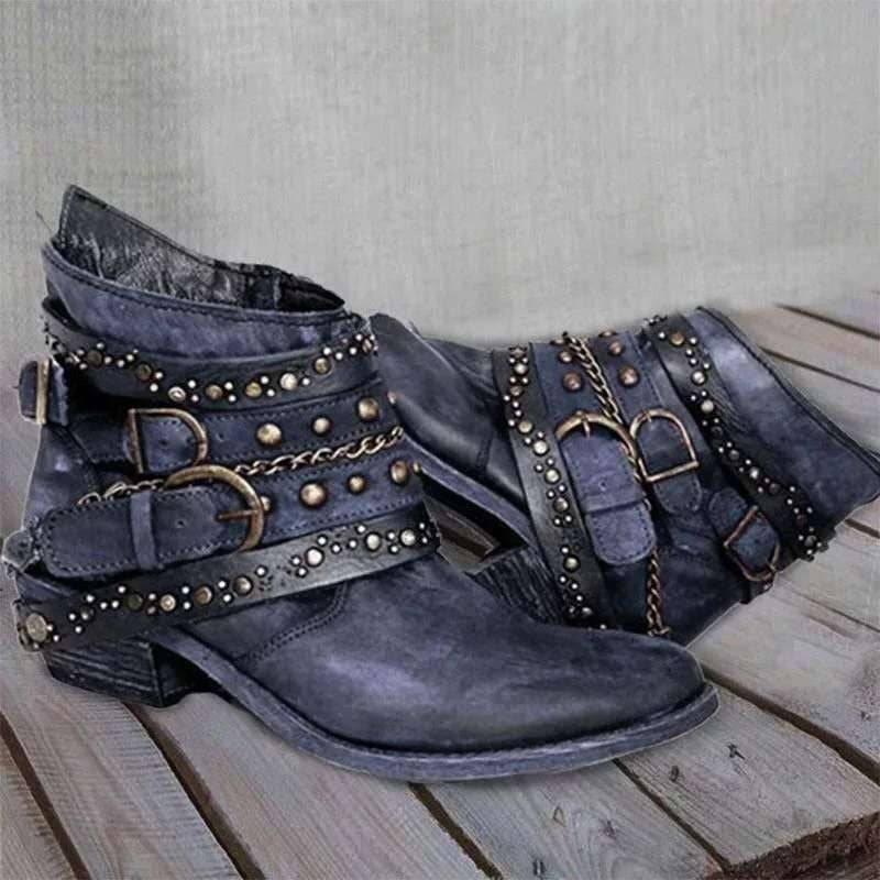 Women's Ankle Boots with Studded Straps