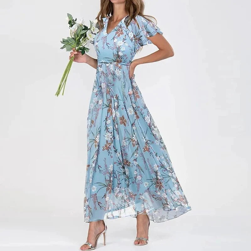 Women's Floral V-Neck Maxi Dress