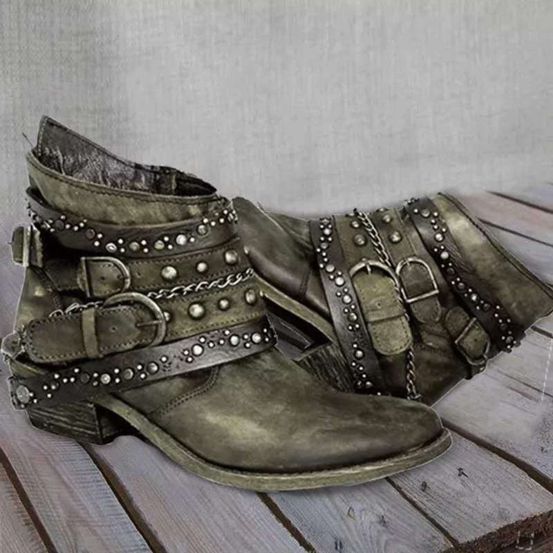 Women's Ankle Boots with Studded Straps