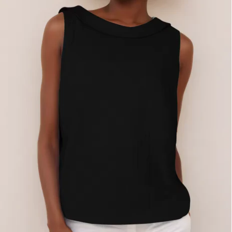 Women’s Sleeveless Top with Folded Band Collar