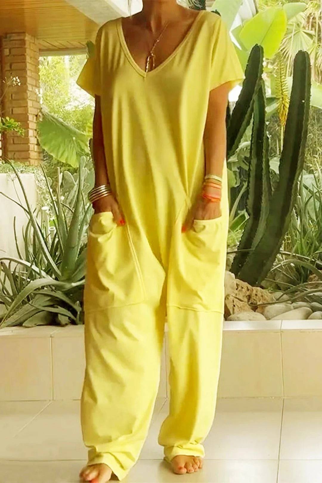 Women’s Ribbed V-Neck Jumpsuit