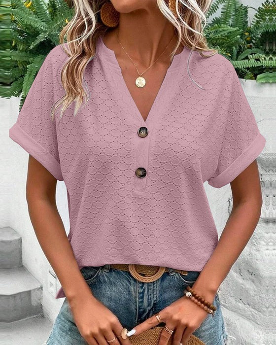 Women’s Short Sleeve Top with Split V-Neck