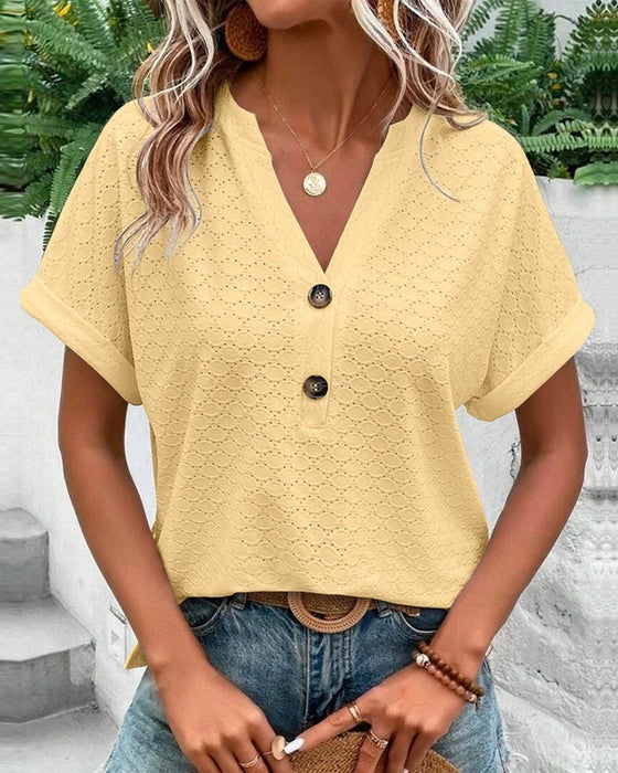 Women’s Short Sleeve Top with Split V-Neck