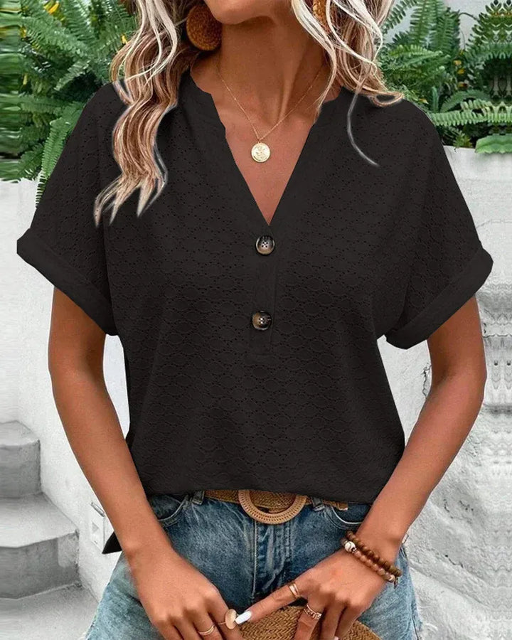 Women’s Short Sleeve Top with Split V-Neck