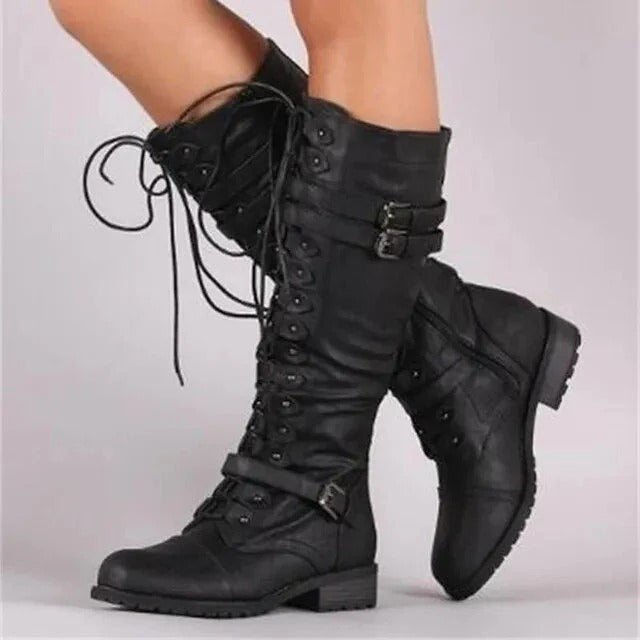 Women's Lace-Up Buckled Boots