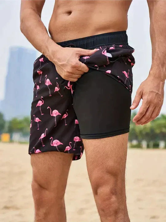 Men's Graphic Swim Shorts with Compression Liner