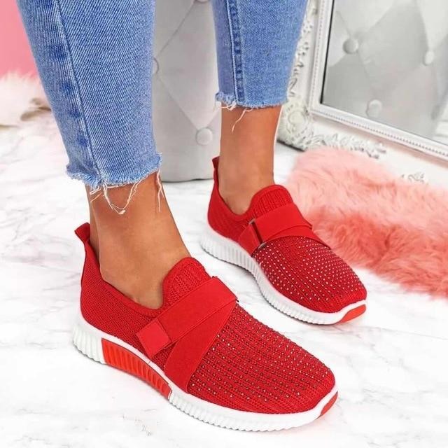 Women's Slip-On Walking Sneakers with Rhinestone Detail