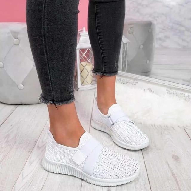Women's Slip-On Walking Sneakers with Rhinestone Detail
