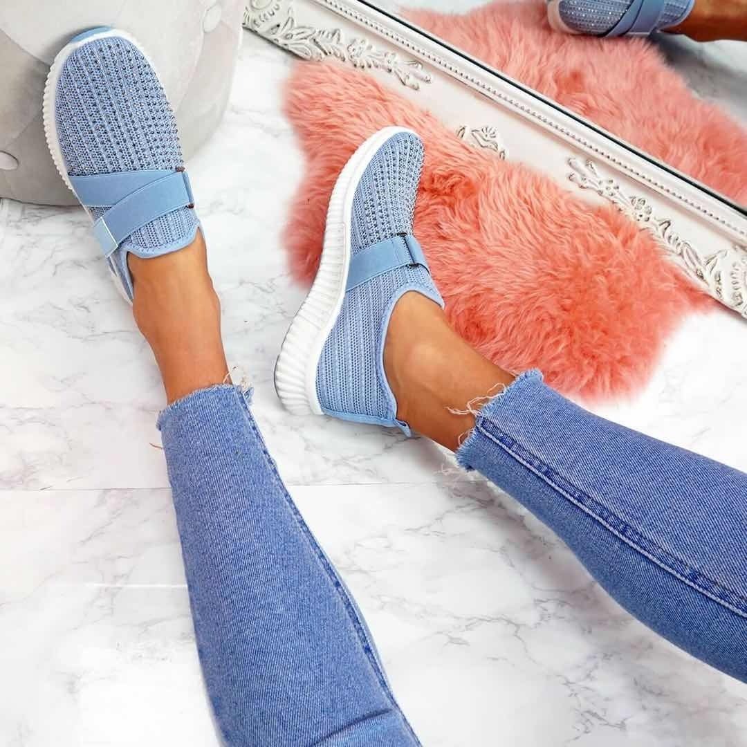Women's Slip-On Walking Sneakers with Rhinestone Detail