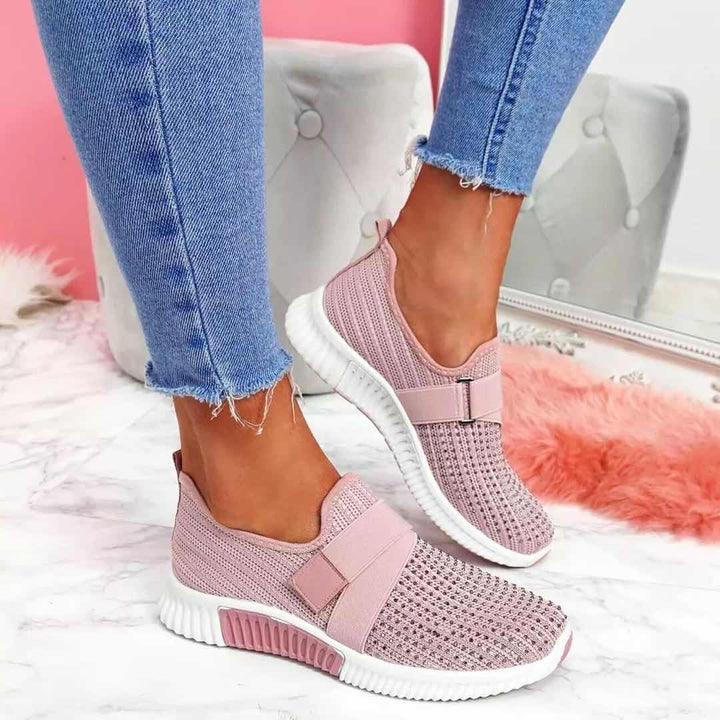 Women's Slip-On Walking Sneakers with Rhinestone Detail