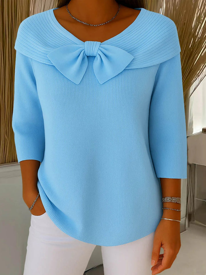Women’s Ribbed Sweater with Bow Detail