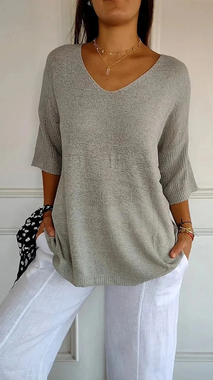 Women’s Longline Knit Top with V-Neck