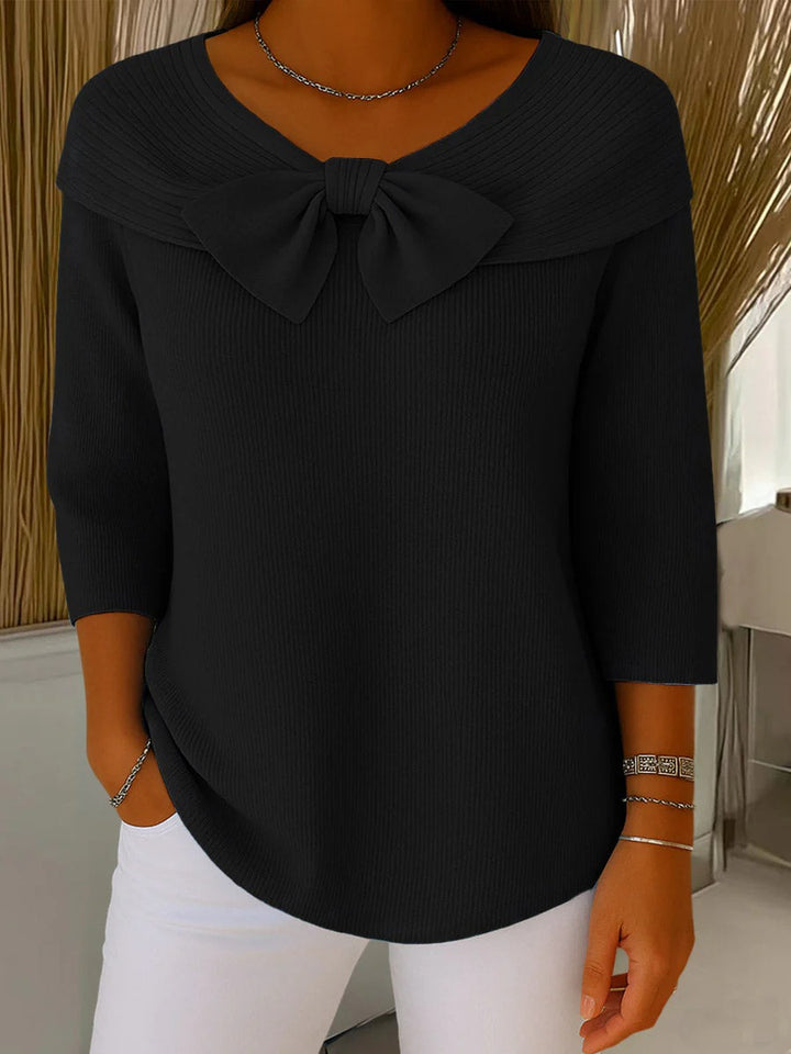 Women’s Ribbed Sweater with Bow Detail