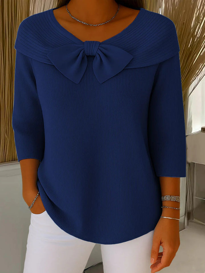 Women’s Ribbed Sweater with Bow Detail